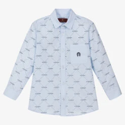 AIGNER Boys Blue Cotton Logo Shirt