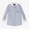 AIGNER Boys Blue Striped Cotton Logo Shirt