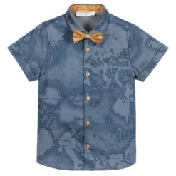 Alviero Martini Blue Geo Map Cotton Shirt