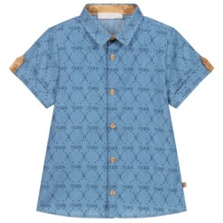 Alviero Martini Boys Blue Chambray Logo Shirt