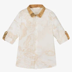 Alviero Martini Boys Light Beige Cotton Geo Map Shirt