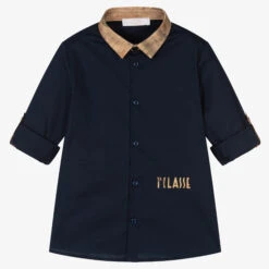 Alviero Martini Boys Navy Blue Geo Map Cotton Shirt