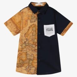 Alviero Martini Boys Navy Blue & Geo Map Shirt