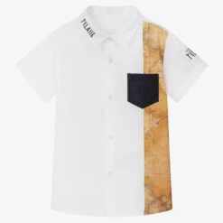 Alviero Martini Boys White & Beige Geo Map Shirt