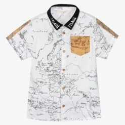 Alviero Martini Boys White Cotton Geo Map Shirt