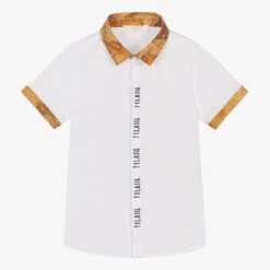 Alviero Martini Boys White Geo Map Cotton Shirt