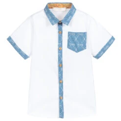 Alviero Martini White & Blue Logo Cotton Shirt