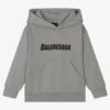 Balenciaga Grey Cotton Caps Logo Hoodie