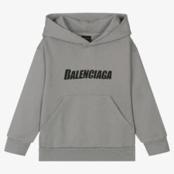 Balenciaga Grey Cotton Caps Logo Hoodie