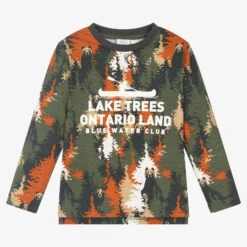 Boboli Boys Khaki Green Cotton Top