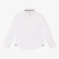 BOSS Boys White Logo Cotton Shirt