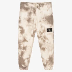 Calvin Klein Jeans Boys Ivory & Brown Cotton Tie-Dye Joggers