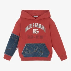 Dolce & Gabbana Boys Red Denim Patchwork Hoodie