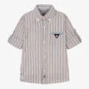 Dr. Kid Boys Beige & Blue Stripe Cotton Shirt