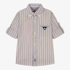 Dr. Kid Boys Beige & Blue Stripe Cotton Shirt