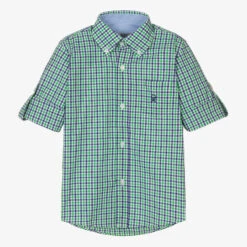 Dr. Kid Boys Green & Blue Check Cotton Shirt