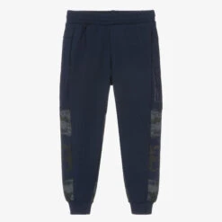 EA7 Emporio Armani Boys Blue Cotton Camouflage Joggers