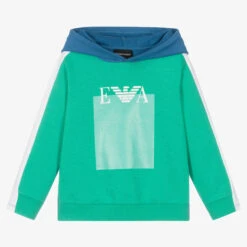 Emporio Armani Boys Blue & Green Colourblock Hoodie