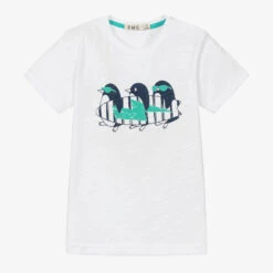 Everything Must Change Boys White Cotton Penguins T-Shirt