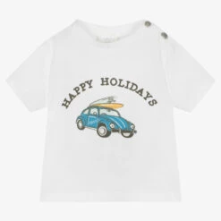 Falcotto By Naturino Boys White Cotton Car T-Shirt