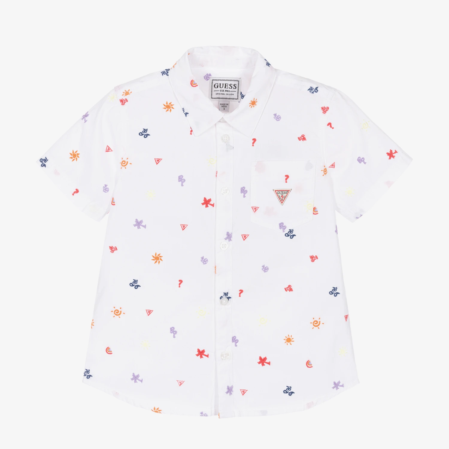 Guess Boys White Embroidered Cotton Shirt