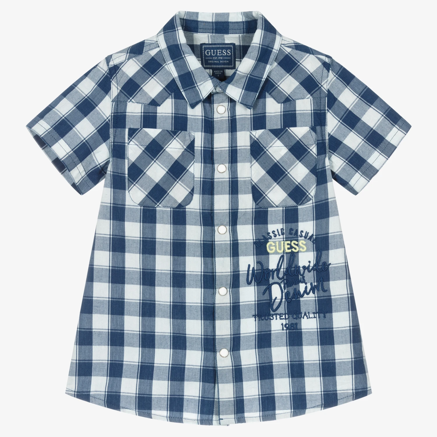 Guess Junior Boys Blue Check Cotton Shirt