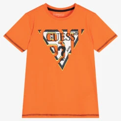 Guess Junior Boys Orange Cotton Logo T-Shirt