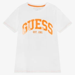 Guess Junior Boys White Cotton Logo T-Shirt