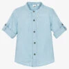 IDO Baby Boys Blue Collarless Linen Shirt