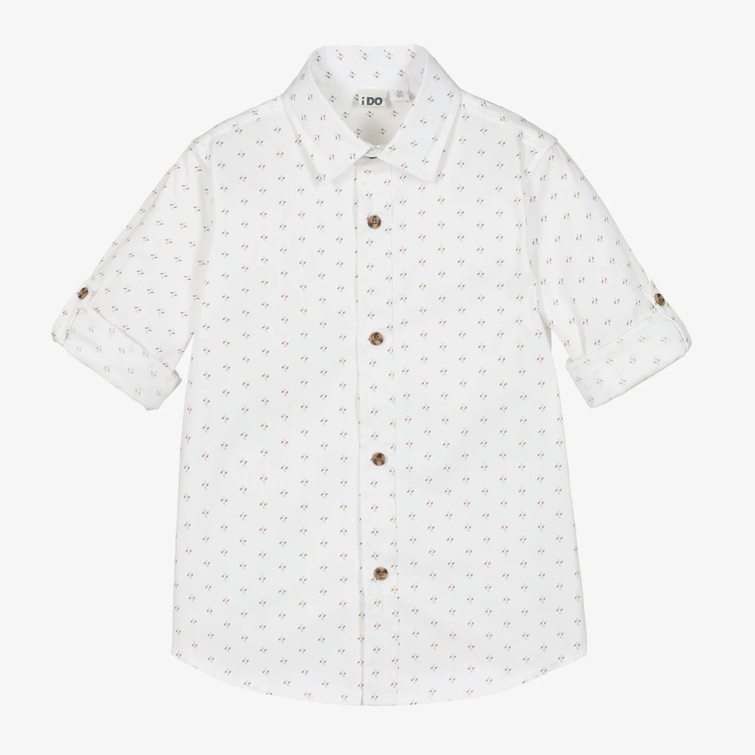 IDO Baby Boys Ivory Cotton Patterned Shirt