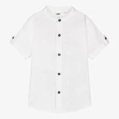 IDO Baby Boys White Collarless Linen Shirt