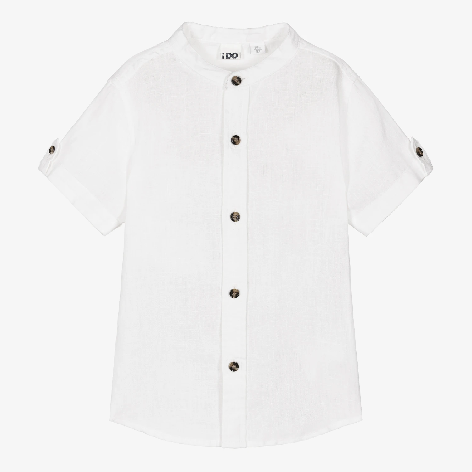 IDO Baby Boys White Collarless Linen Shirt