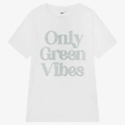IDO Junior White Cotton Only Green Vibes T-Shirt