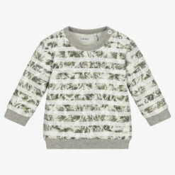 IKKS Boys Grey Botanical Stripe Sweatshirt