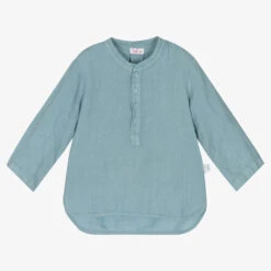 Il Gufo Boys Blue Collarless Linen Shirt