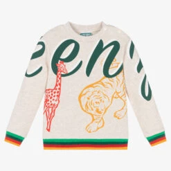 KENZO KIDS Boys Beige Marl Cotton Logo Sweatshirt