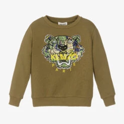 KENZO KIDS Boys Green Tiger Logo Sweatshirt