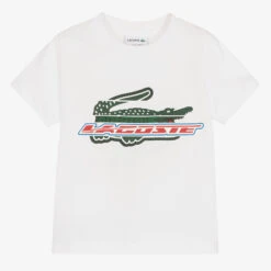 Lacoste Boys White Cotton Logo T-Shirt