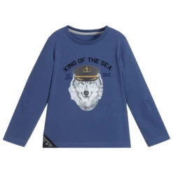Lapin House Boys Blue Cotton Wolf Top