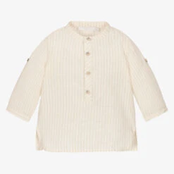 Laranjinha Boys Beige Stripe Cotton Popover Shirt