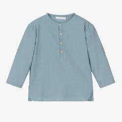 Laranjinha Boys Blue Linen & Cotton Popover Shirt