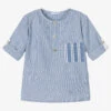 Laranjinha Boys Blue Mini Stripe Cotton Popover Shirt