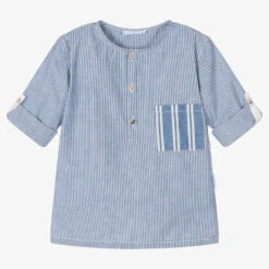 Laranjinha Boys Blue Mini Stripe Cotton Popover Shirt