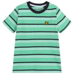 Lyle & Scott Boys Green Striped Cotton Top
