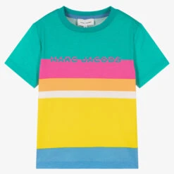 MARC JACOBS Boys Green Multi-Stripe Cotton T-Shirt