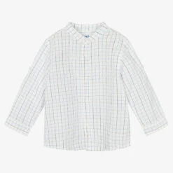 Mayoral Boys Blue Check Cotton & Linen Shirt