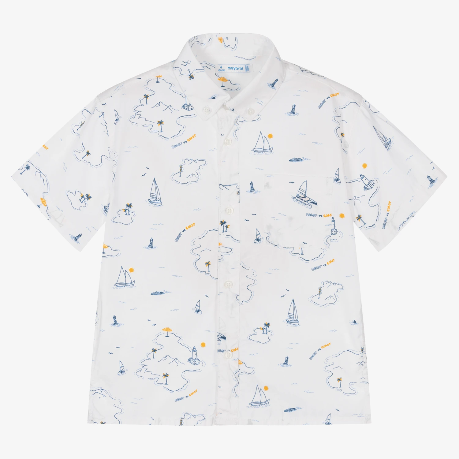Mayoral Boys White Cotton Tropical Islands Shirt