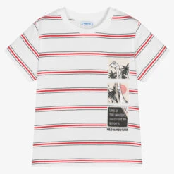 Mayoral Boys White & Red Stripe Cotton T-Shirt