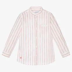 Mayoral Boys White & Red Striped Cotton Shirt