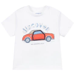Mayoral White Cotton Car T-Shirt